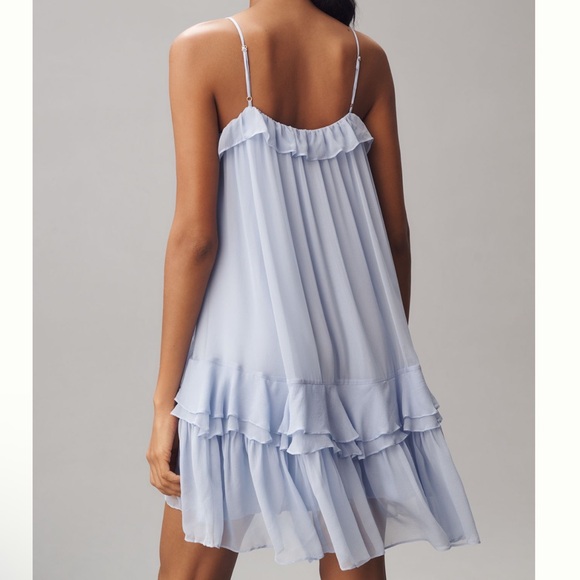 Nwt anthro silk Blue Ruffle Dress - Picture 4 of 11